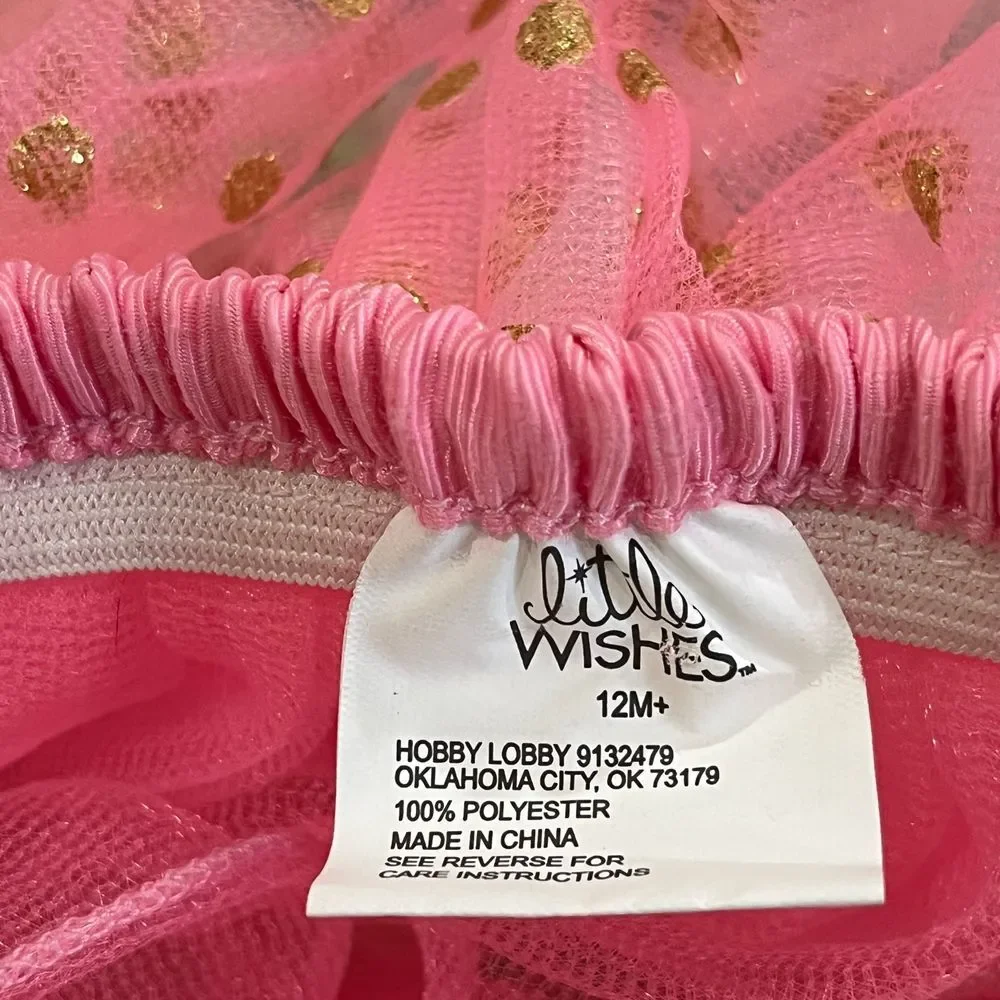 Pink Gold Polka Dot Tulle Tutu Skirt Ballet‎ Dance Girls Princess Party 12M